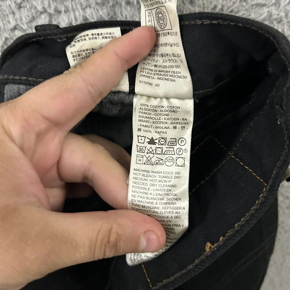 Levis Jeans Mens 36x32 Black Denim 501 Straight Leg Button Fly Dark‎ Wash Work